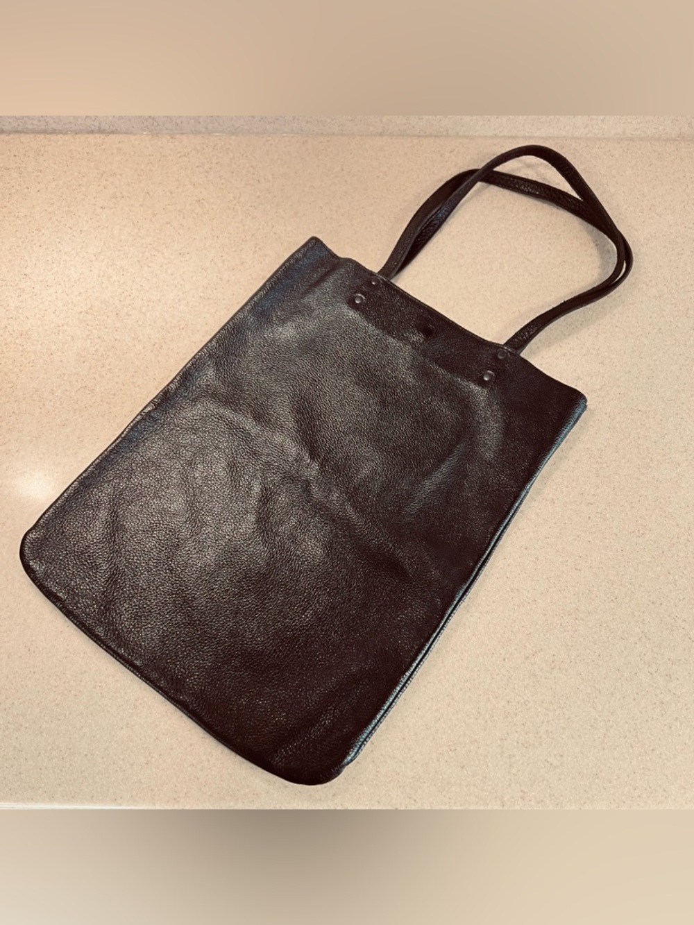 Leah Lerner Black Pebbled Leather Tote Shoulder Bag